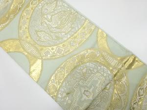 アンティーク 絵皿に花鳥模様織り出し袋帯(材料)